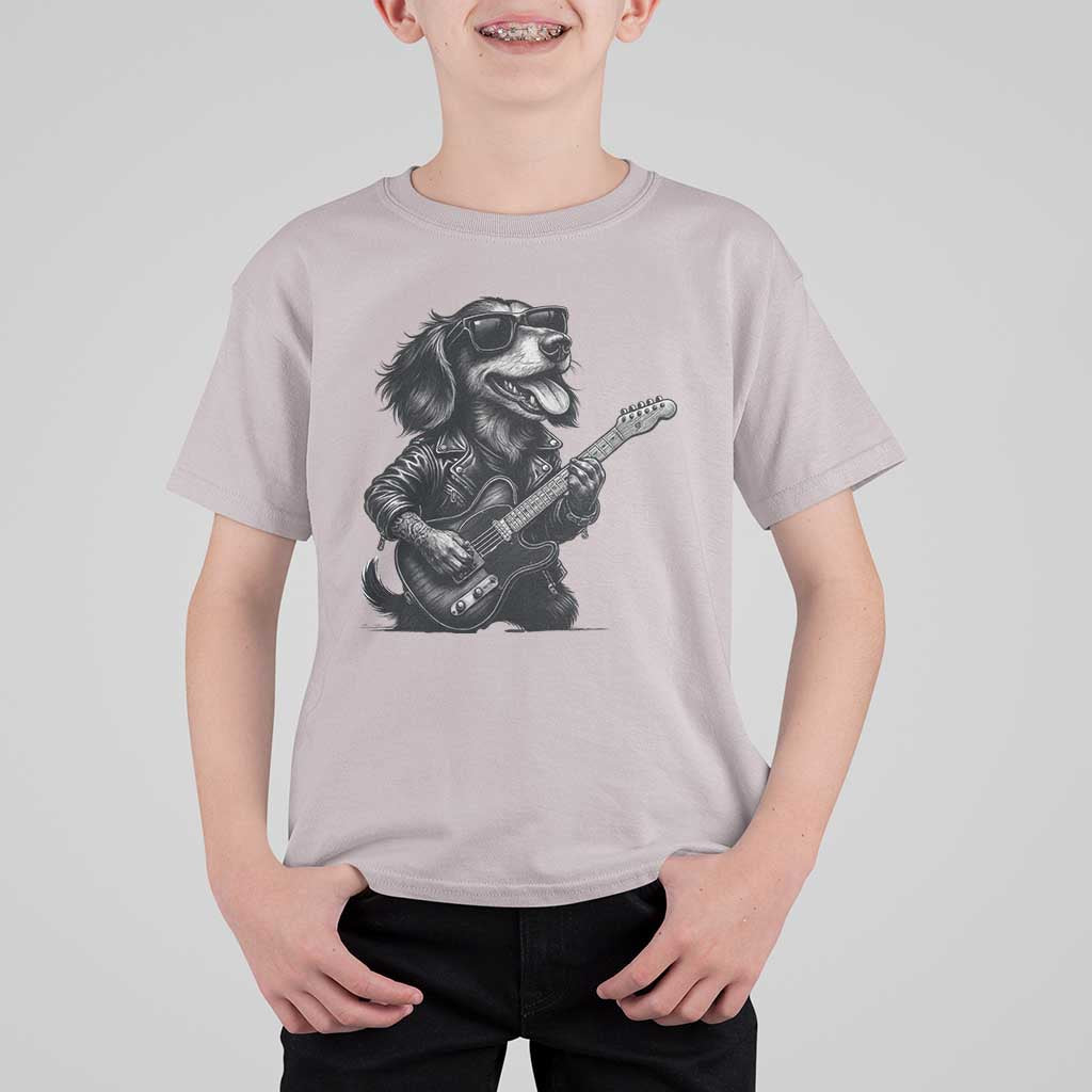 Rock And Roll Dachshund T Shirt For Kid Dog Playing Guitar Music Lover - Wonder Print Shop