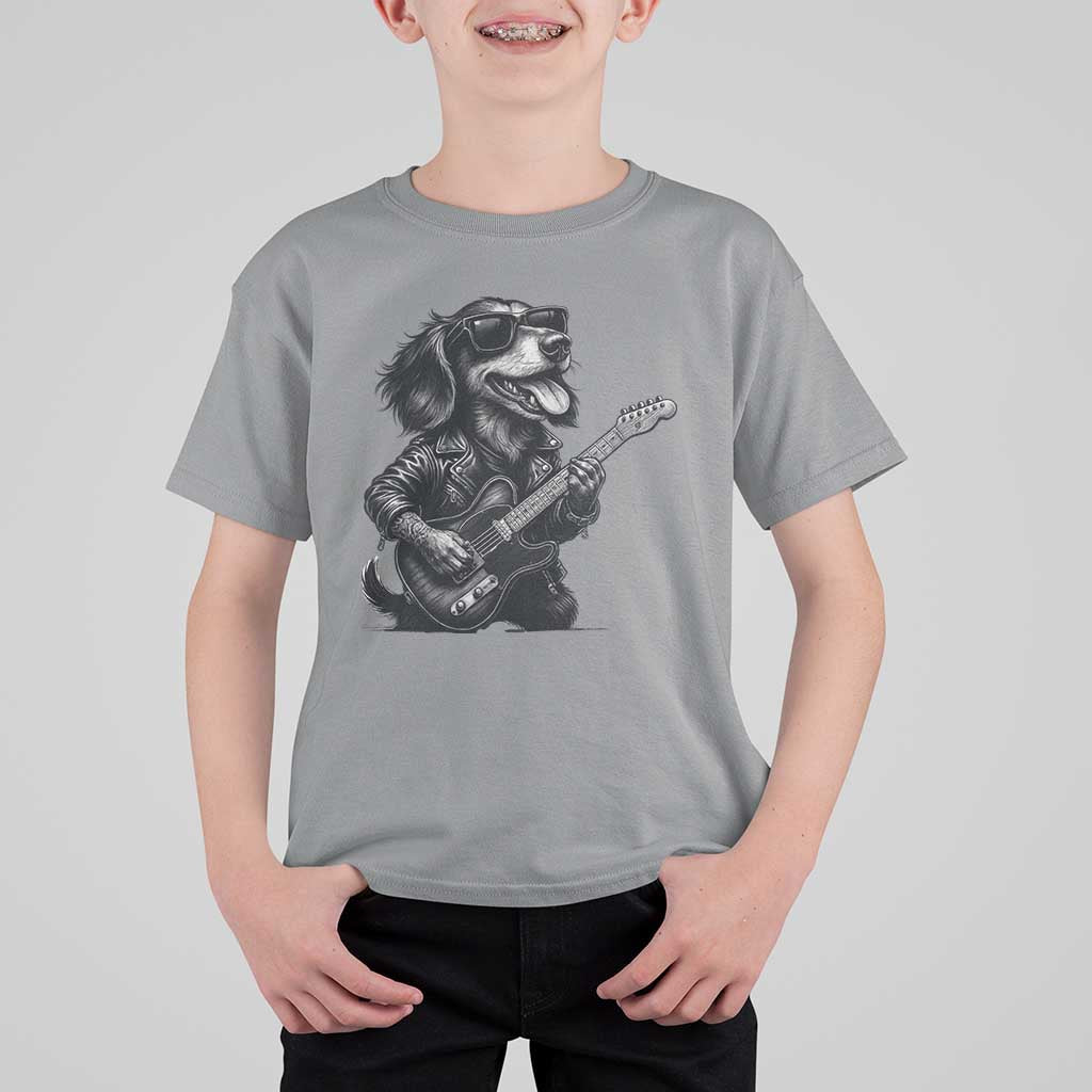 Rock And Roll Dachshund T Shirt For Kid Dog Playing Guitar Music Lover - Wonder Print Shop