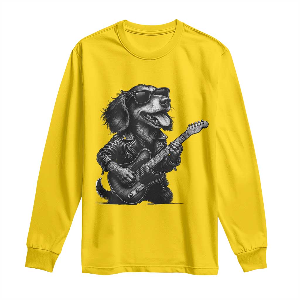 Rock And Roll Dachshund Long Sleeve Shirt Dog Playing Guitar Music Lover - Wonder Print Shop