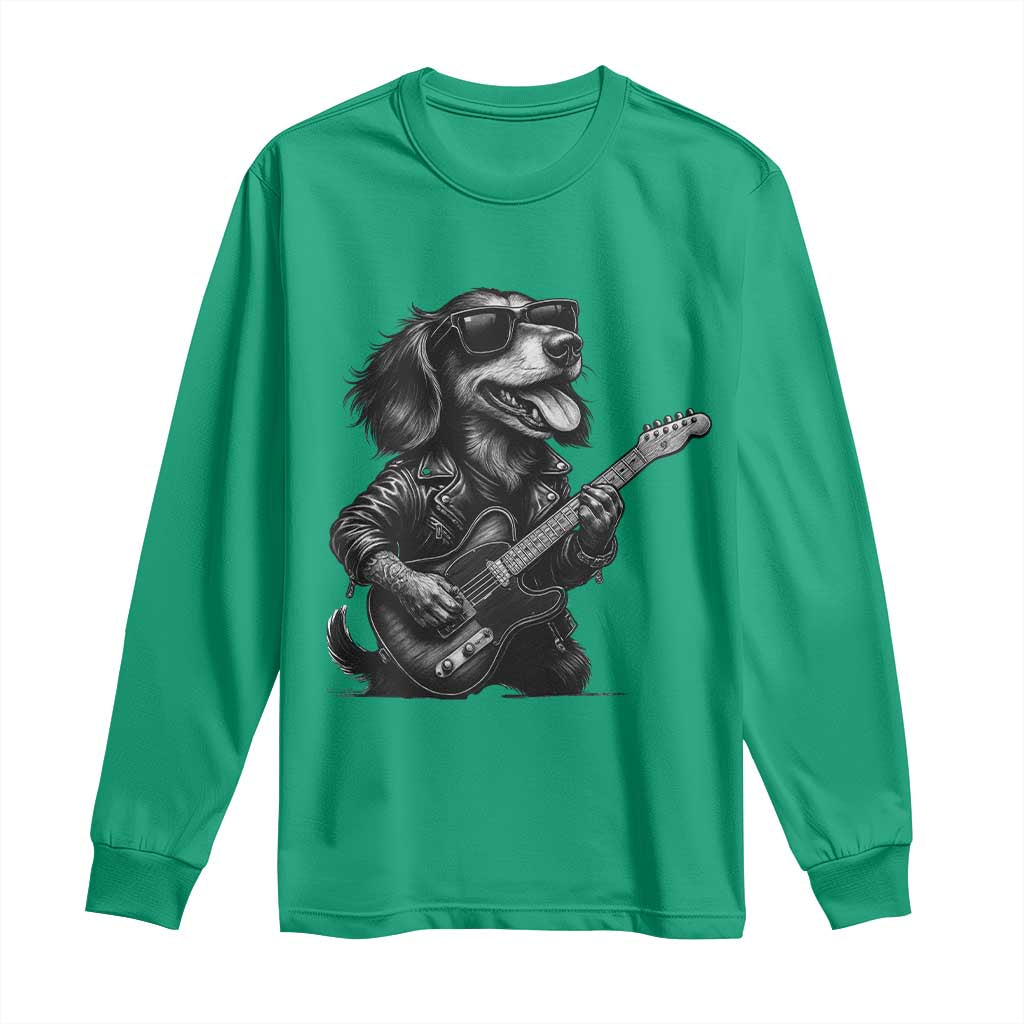 Rock And Roll Dachshund Long Sleeve Shirt Dog Playing Guitar Music Lover - Wonder Print Shop