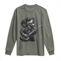 Rock And Roll Dachshund Long Sleeve Shirt Dog Playing Guitar Music Lover - Wonder Print Shop