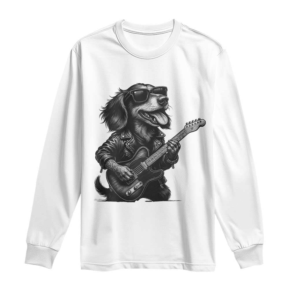 Rock And Roll Dachshund Long Sleeve Shirt Dog Playing Guitar Music Lover - Wonder Print Shop