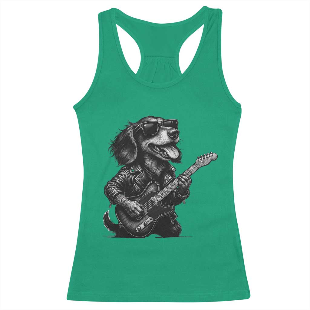 Rock And Roll Dachshund Racerback Tank Top Dog Playing Guitar Music Lover - Wonder Print Shop