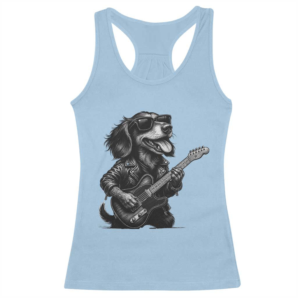 Rock And Roll Dachshund Racerback Tank Top Dog Playing Guitar Music Lover - Wonder Print Shop