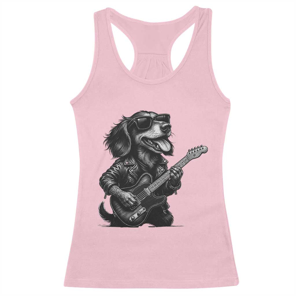 Rock And Roll Dachshund Racerback Tank Top Dog Playing Guitar Music Lover - Wonder Print Shop