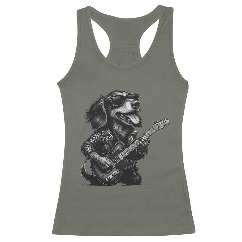 Rock And Roll Dachshund Racerback Tank Top Dog Playing Guitar Music Lover - Wonder Print Shop
