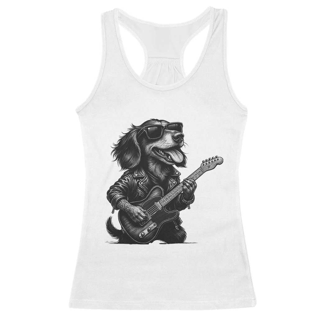 Rock And Roll Dachshund Racerback Tank Top Dog Playing Guitar Music Lover - Wonder Print Shop
