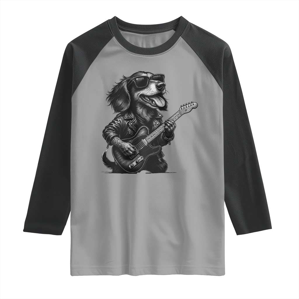 Rock And Roll Dachshund Raglan Shirt Dog Playing Guitar Music Lover - Wonder Print Shop