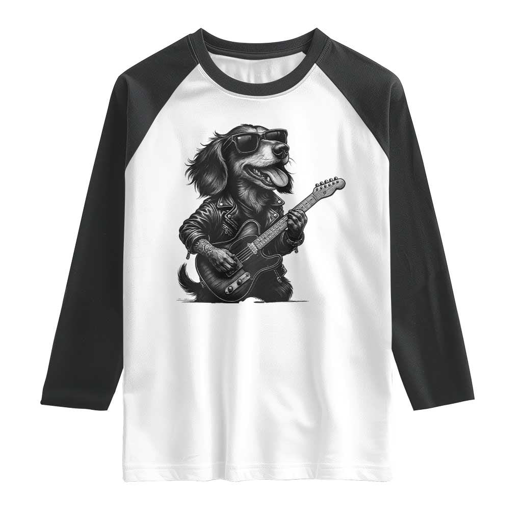 Rock And Roll Dachshund Raglan Shirt Dog Playing Guitar Music Lover - Wonder Print Shop