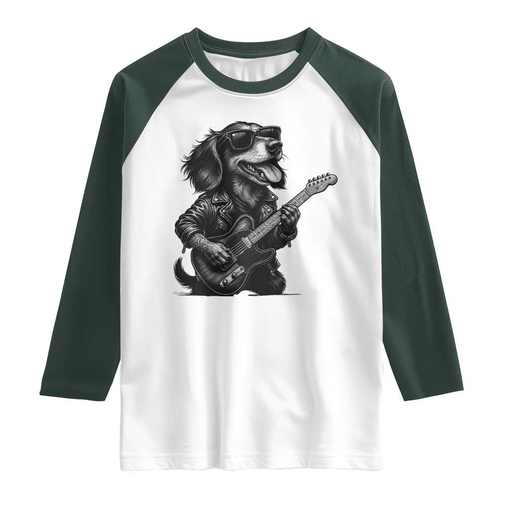 Rock And Roll Dachshund Raglan Shirt Dog Playing Guitar Music Lover - Wonder Print Shop