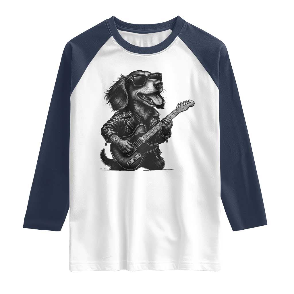 Rock And Roll Dachshund Raglan Shirt Dog Playing Guitar Music Lover - Wonder Print Shop
