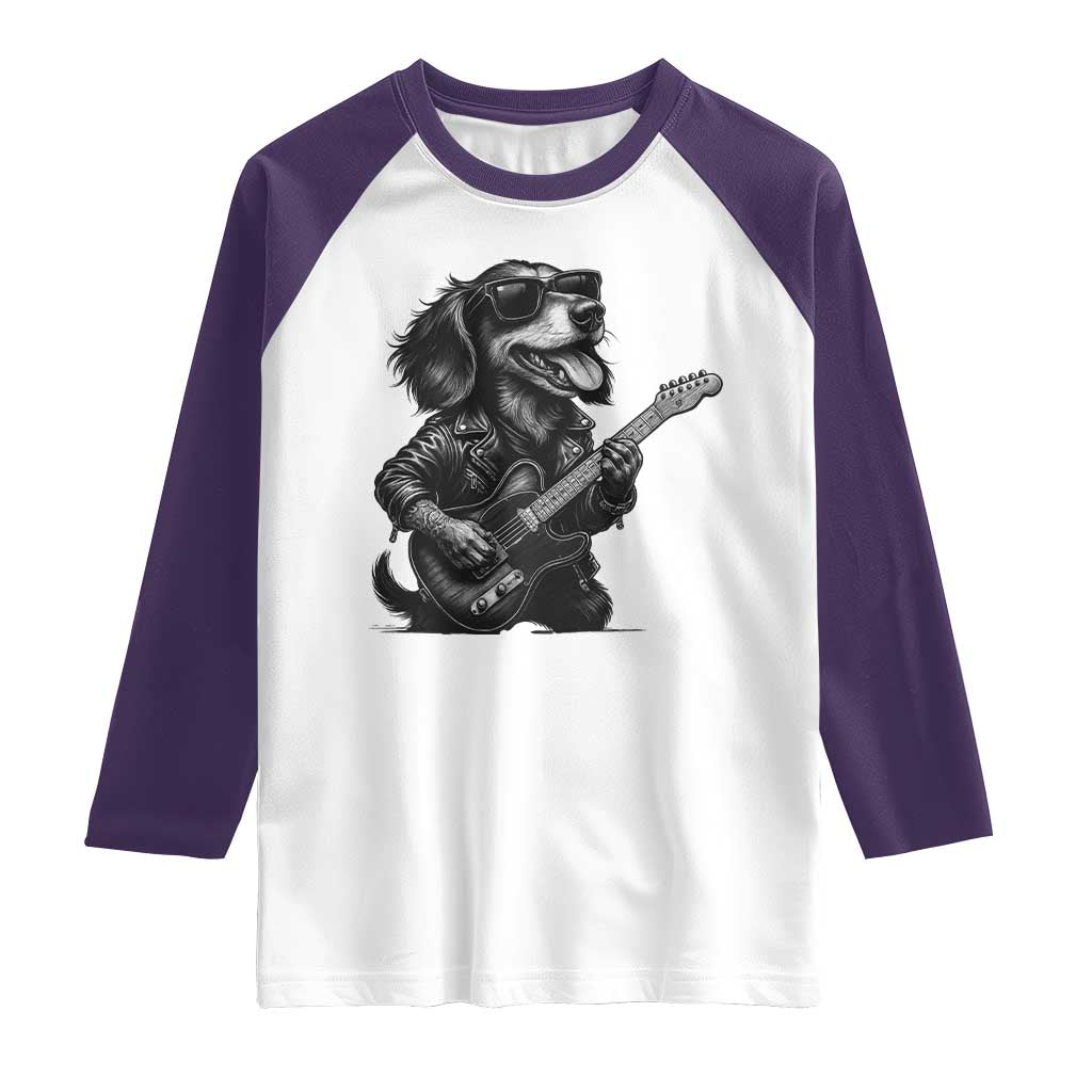 Rock And Roll Dachshund Raglan Shirt Dog Playing Guitar Music Lover - Wonder Print Shop