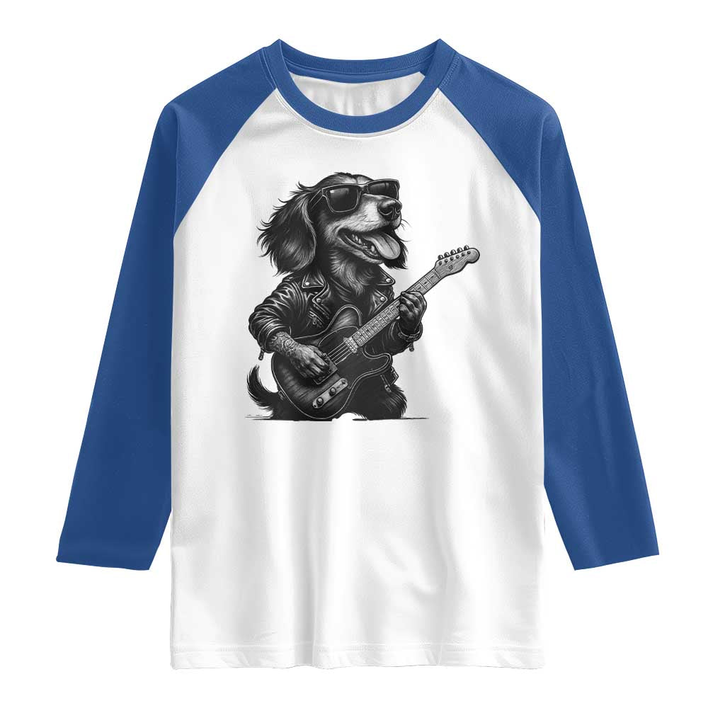 Rock And Roll Dachshund Raglan Shirt Dog Playing Guitar Music Lover - Wonder Print Shop