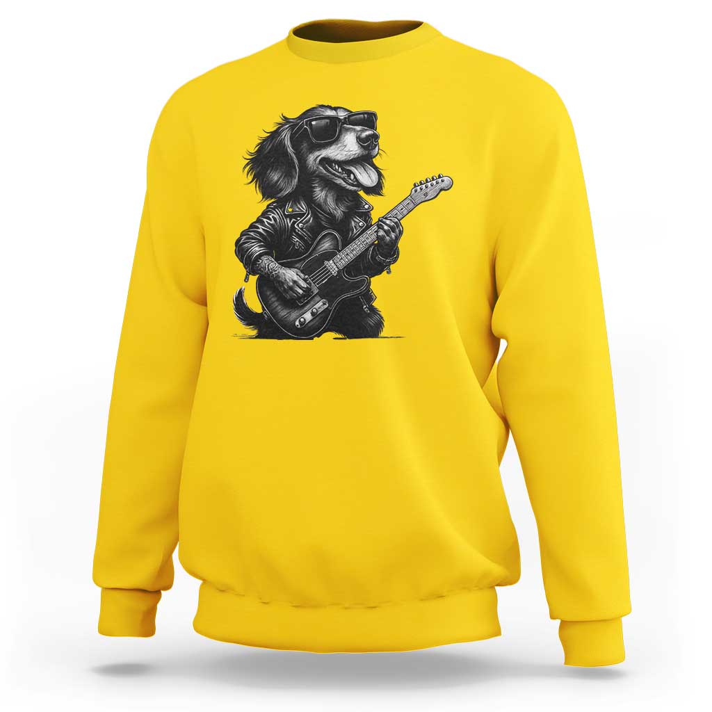Rock And Roll Dachshund Sweatshirt Dog Playing Guitar Music Lover - Wonder Print Shop