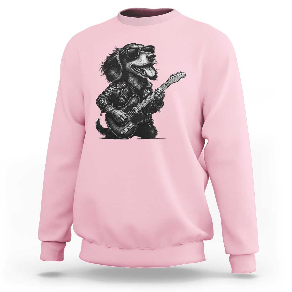 Rock And Roll Dachshund Sweatshirt Dog Playing Guitar Music Lover - Wonder Print Shop