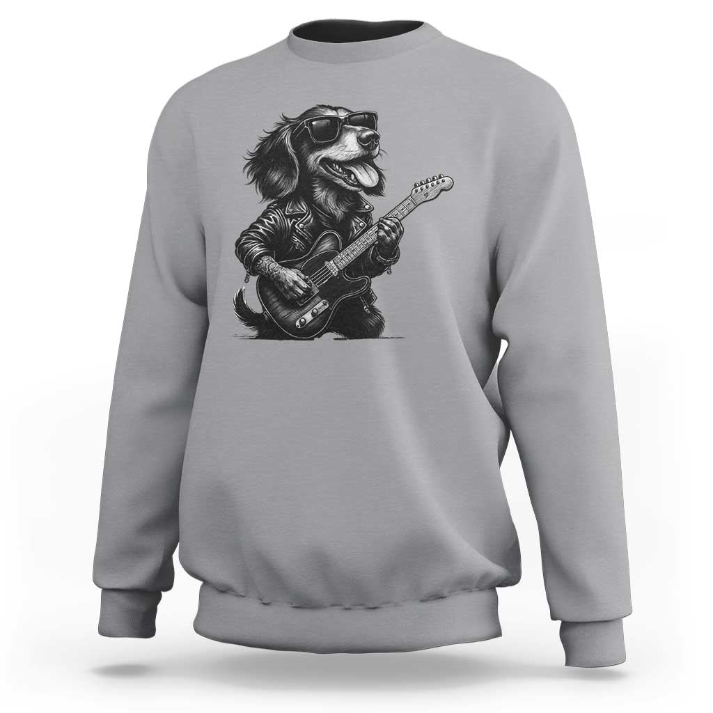 Rock And Roll Dachshund Sweatshirt Dog Playing Guitar Music Lover - Wonder Print Shop