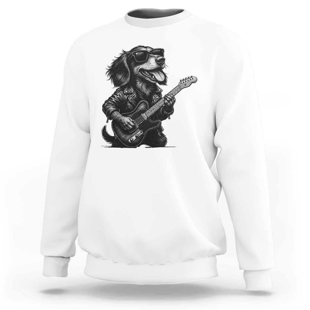 Rock And Roll Dachshund Sweatshirt Dog Playing Guitar Music Lover - Wonder Print Shop