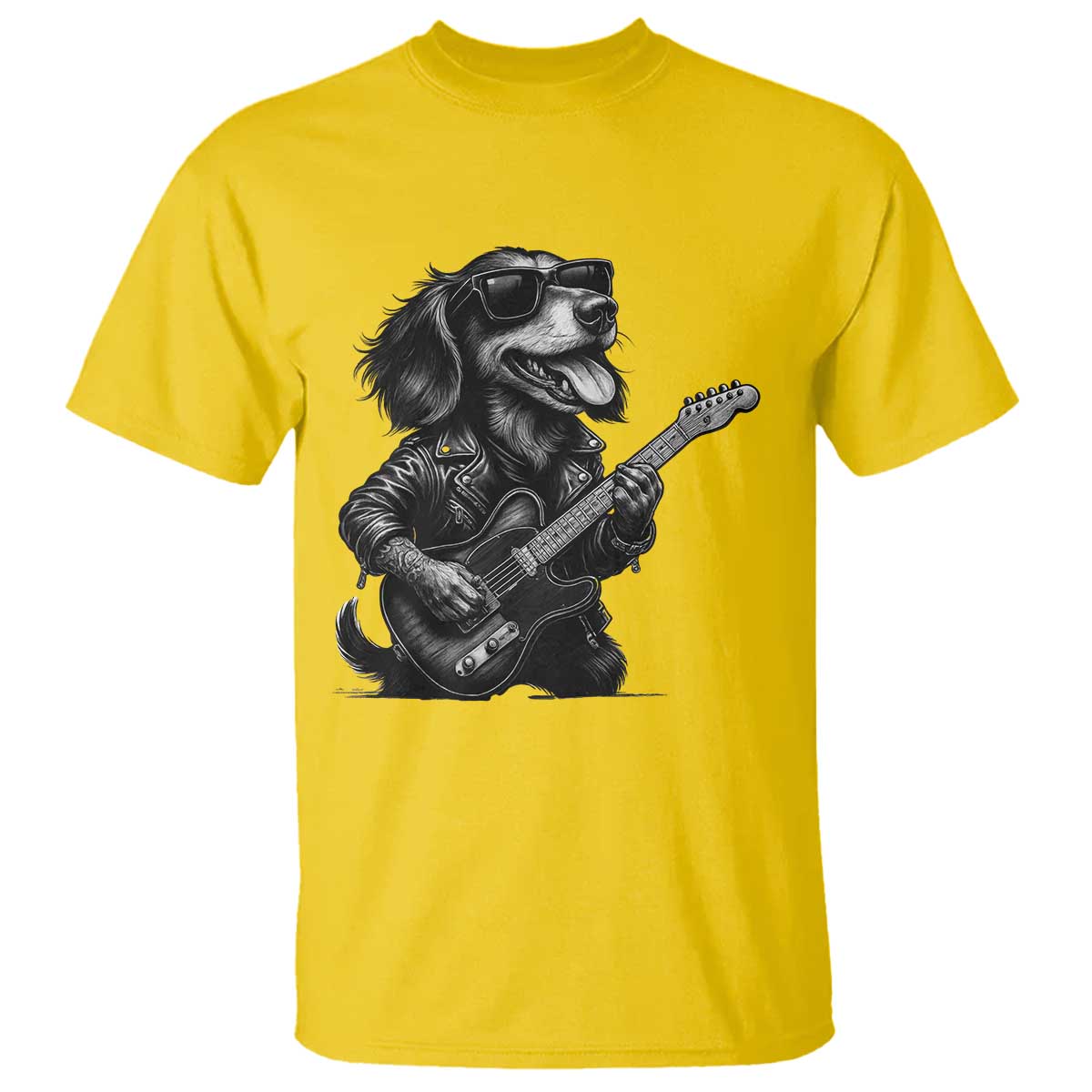 Rock And Roll Dachshund T Shirt Dog Playing Guitar Music Lover - Wonder Print Shop