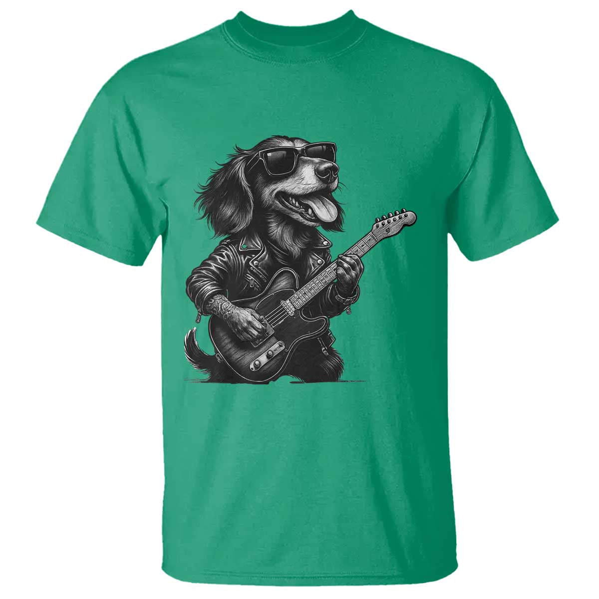 Rock And Roll Dachshund T Shirt Dog Playing Guitar Music Lover - Wonder Print Shop
