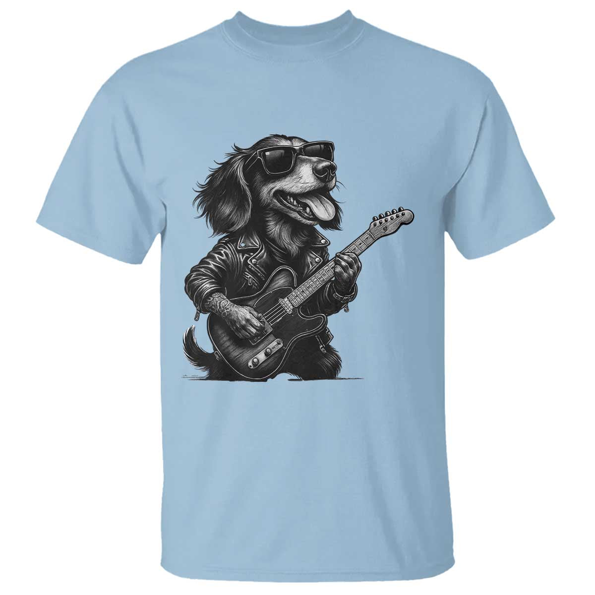Rock And Roll Dachshund T Shirt Dog Playing Guitar Music Lover - Wonder Print Shop