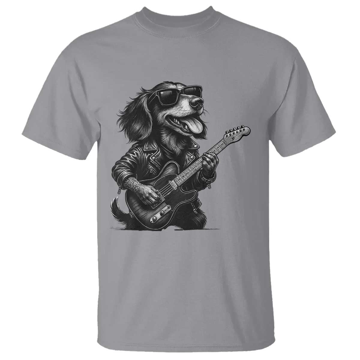 Rock And Roll Dachshund T Shirt Dog Playing Guitar Music Lover - Wonder Print Shop