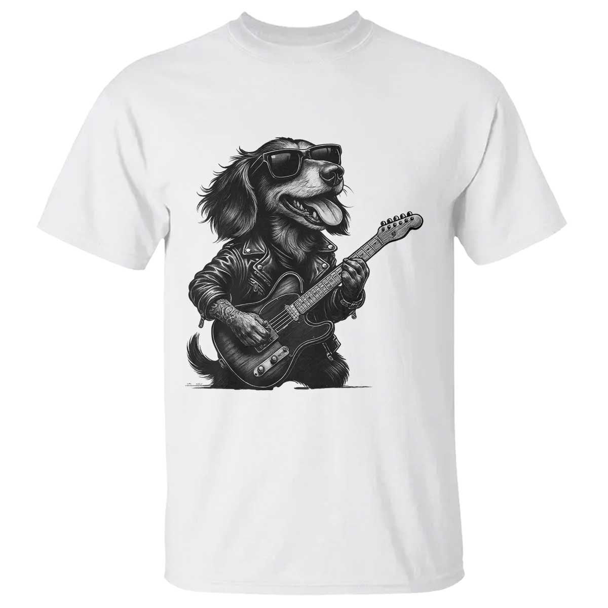 Rock And Roll Dachshund T Shirt Dog Playing Guitar Music Lover - Wonder Print Shop