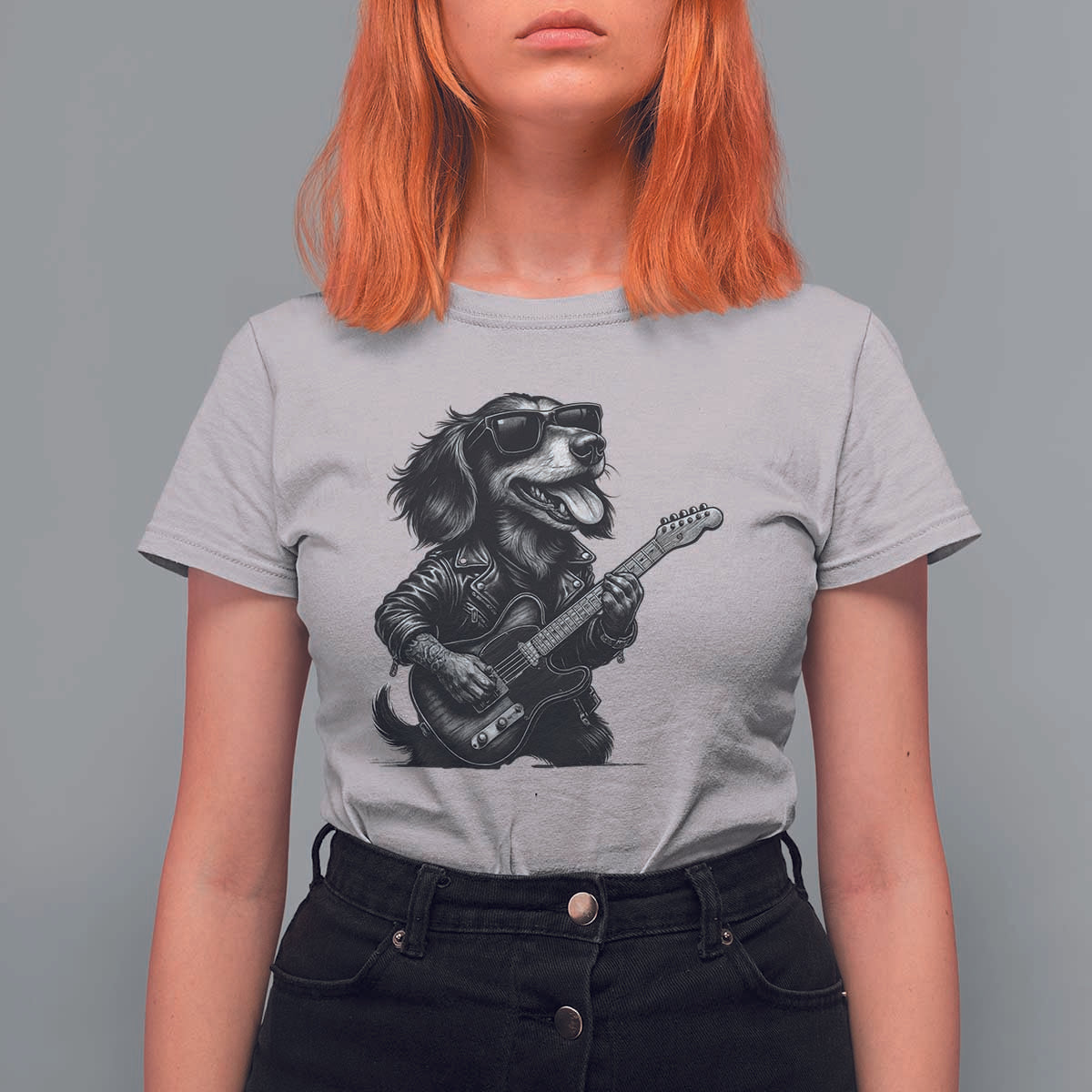 Rock And Roll Dachshund T Shirt For Women Dog Playing Guitar Music Lover - Wonder Print Shop