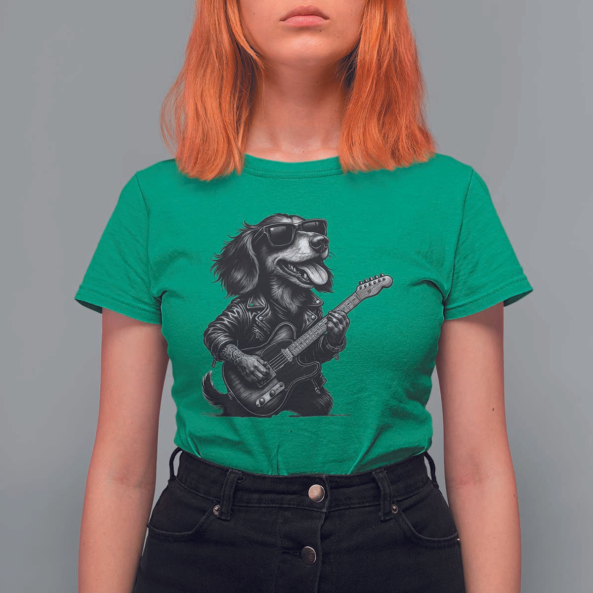 Rock And Roll Dachshund T Shirt For Women Dog Playing Guitar Music Lover - Wonder Print Shop