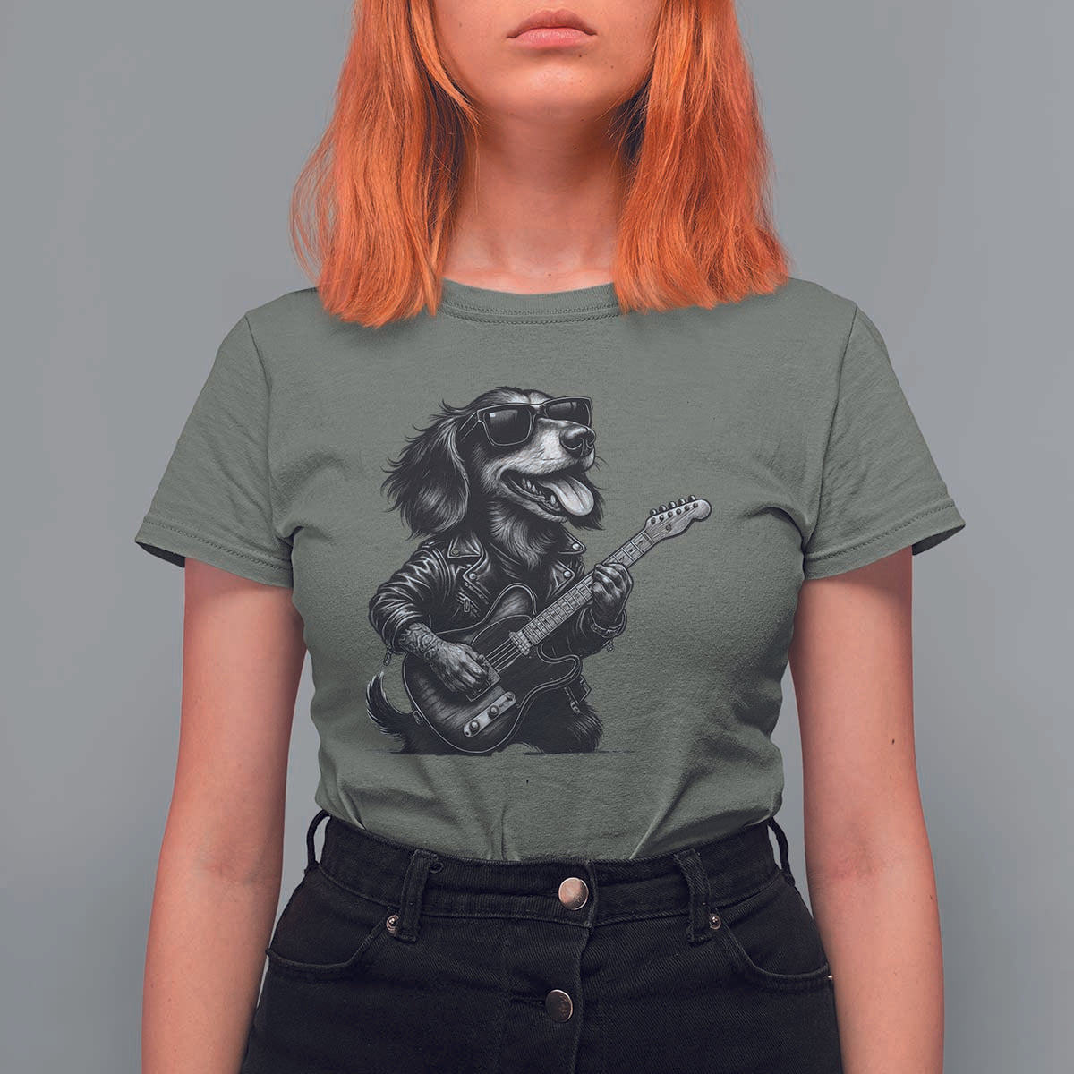 Rock And Roll Dachshund T Shirt For Women Dog Playing Guitar Music Lover - Wonder Print Shop