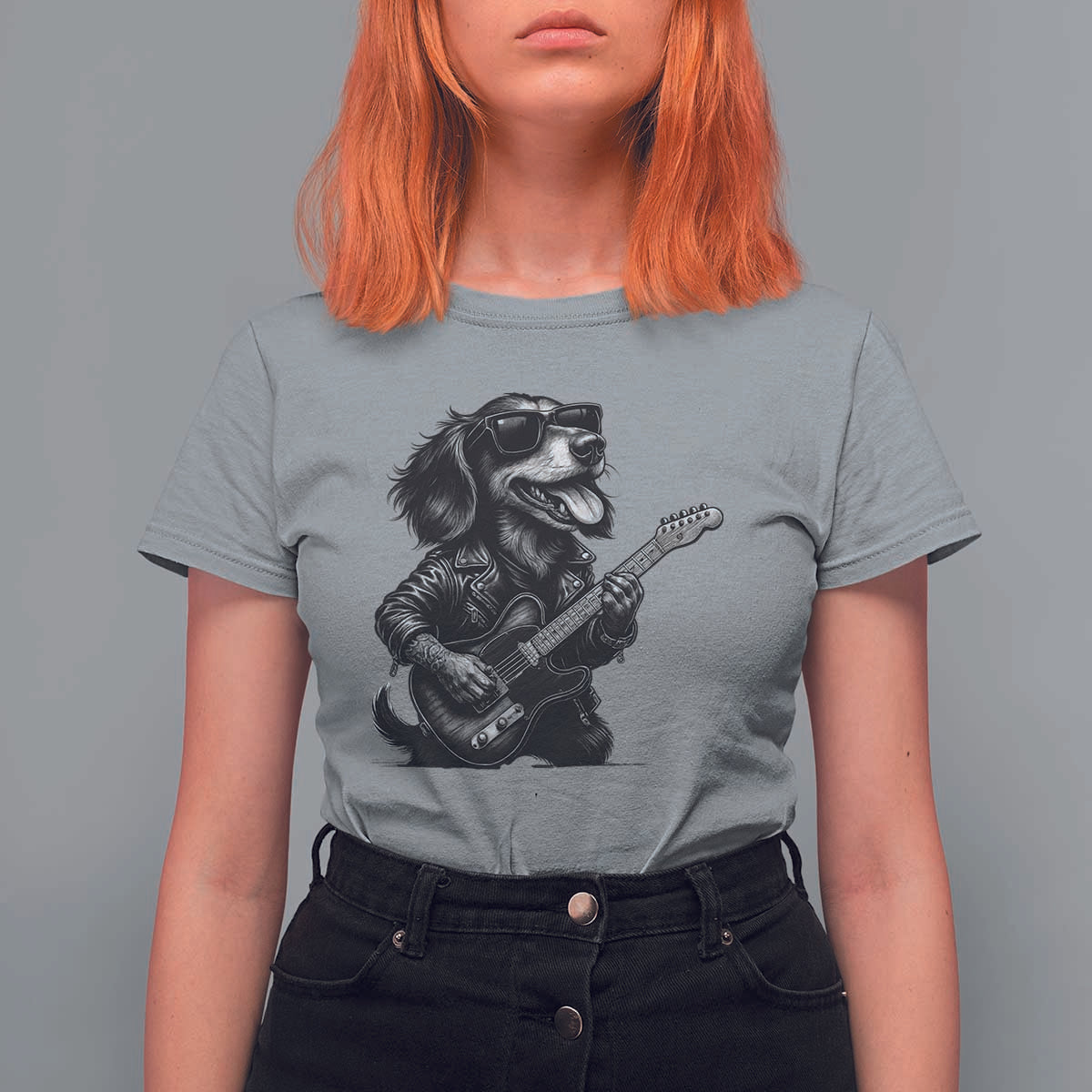 Rock And Roll Dachshund T Shirt For Women Dog Playing Guitar Music Lover - Wonder Print Shop