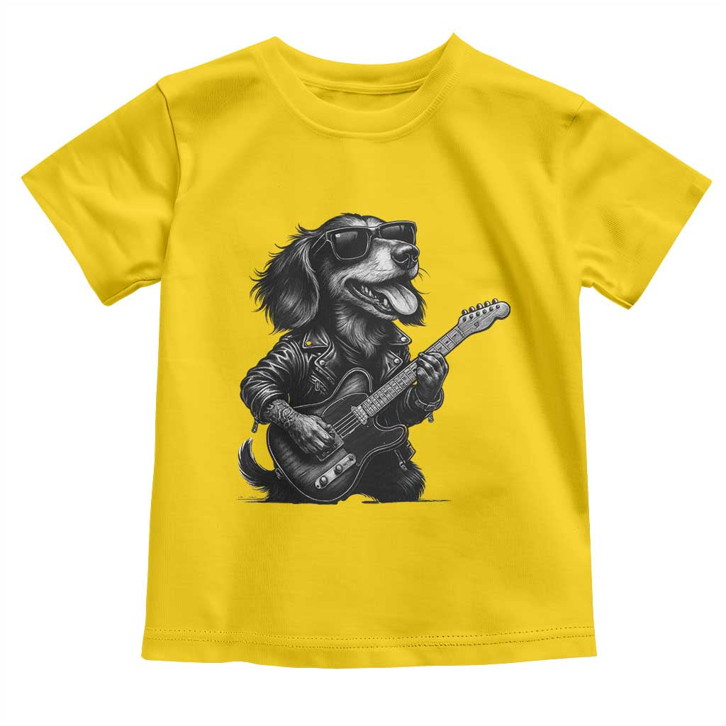 Rock And Roll Dachshund Toddler T Shirt Dog Playing Guitar Music Lover - Wonder Print Shop