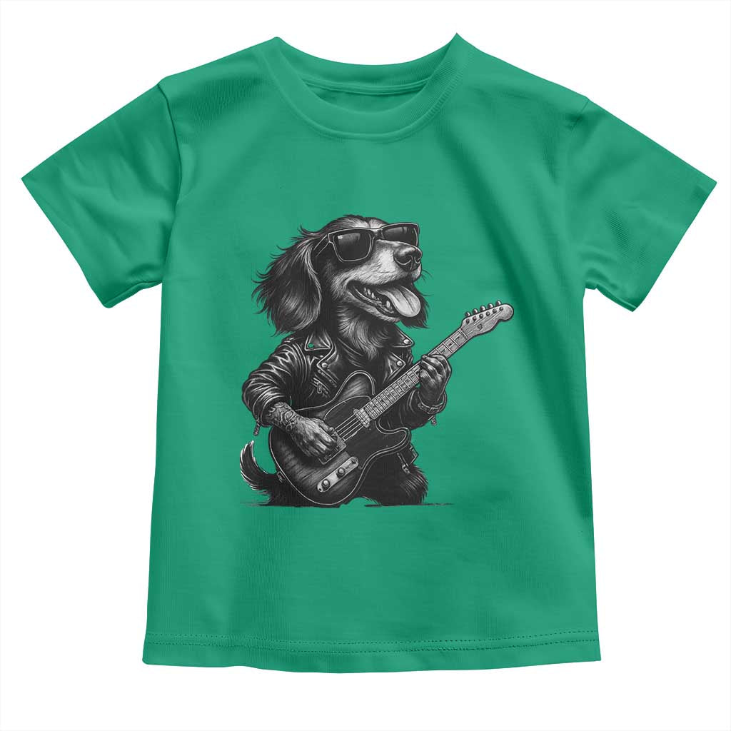 Rock And Roll Dachshund Toddler T Shirt Dog Playing Guitar Music Lover - Wonder Print Shop