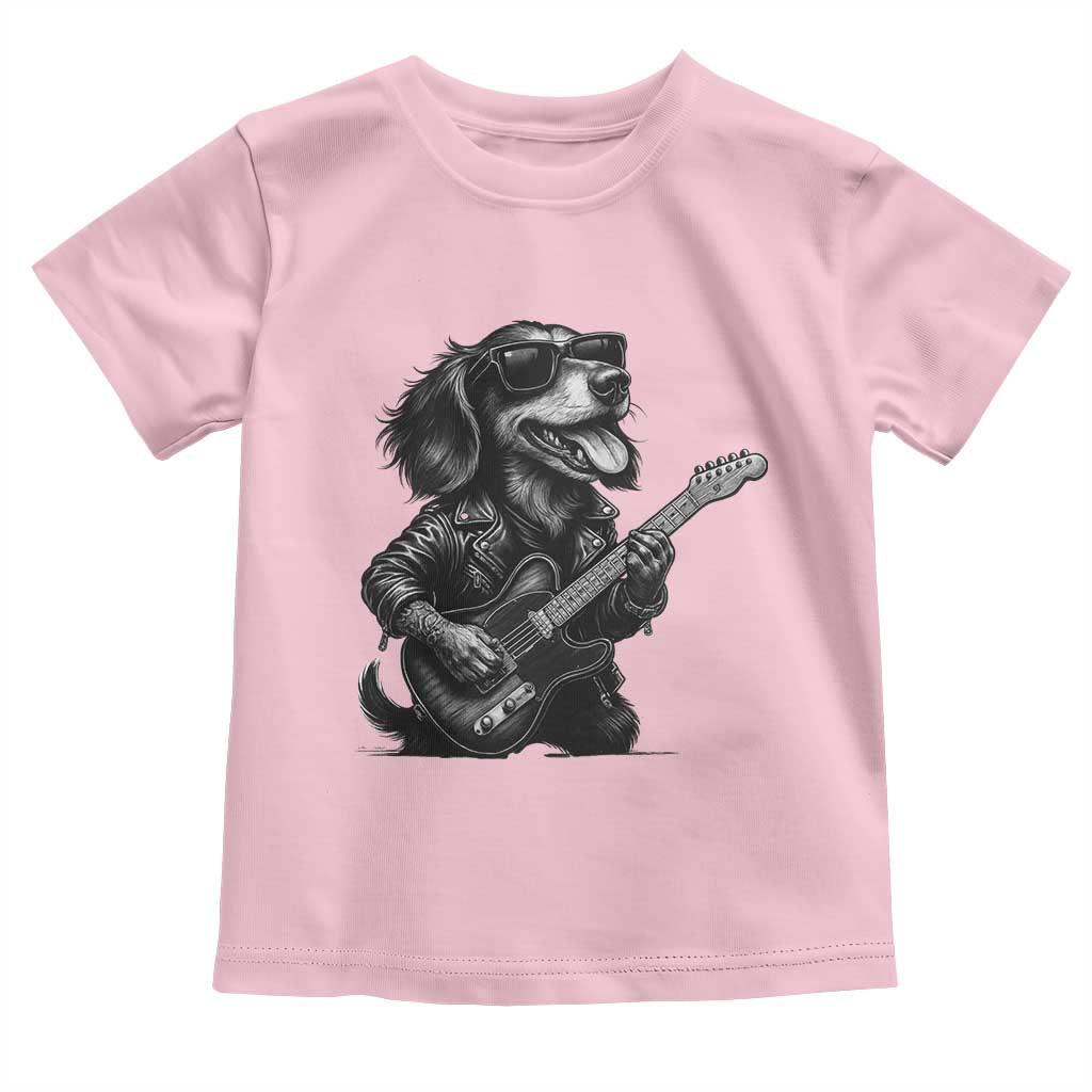 Rock And Roll Dachshund Toddler T Shirt Dog Playing Guitar Music Lover - Wonder Print Shop