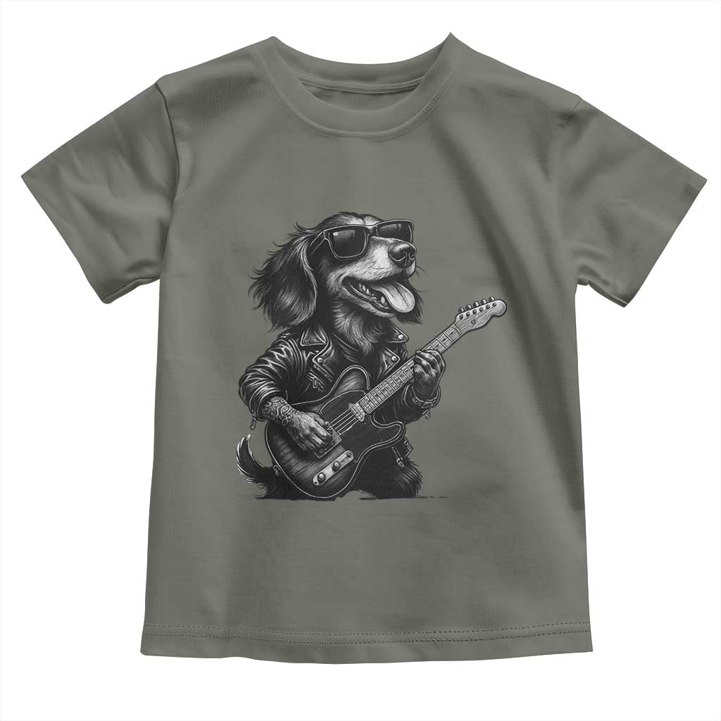 Rock And Roll Dachshund Toddler T Shirt Dog Playing Guitar Music Lover - Wonder Print Shop