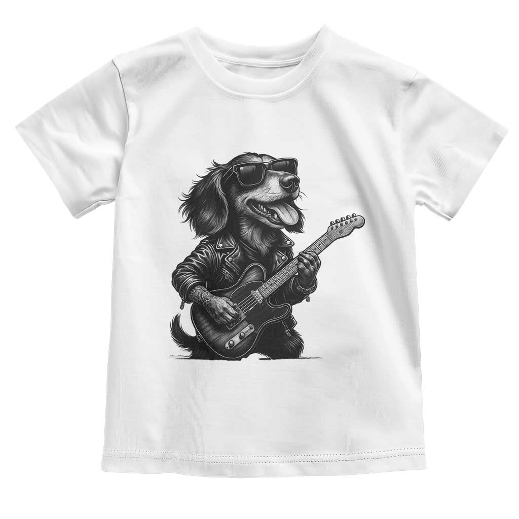 Rock And Roll Dachshund Toddler T Shirt Dog Playing Guitar Music Lover - Wonder Print Shop