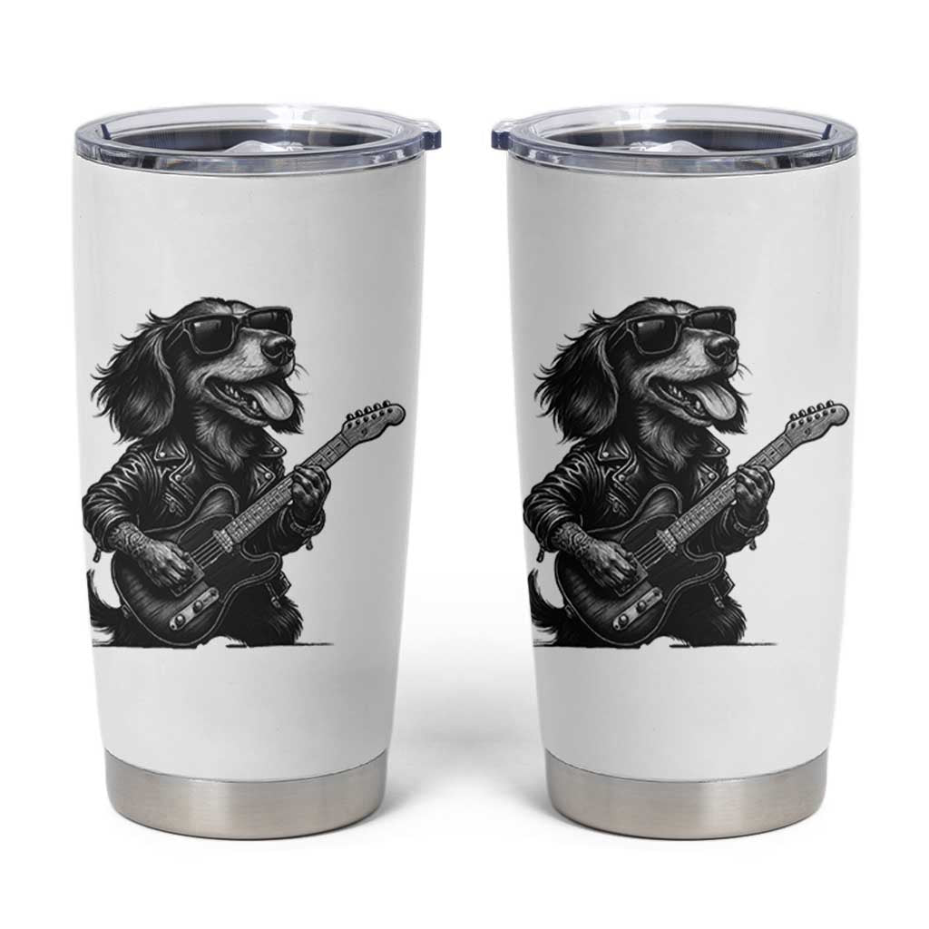 Rock And Roll Dachshund Tumbler Cup Dog Playing Guitar Music Lover