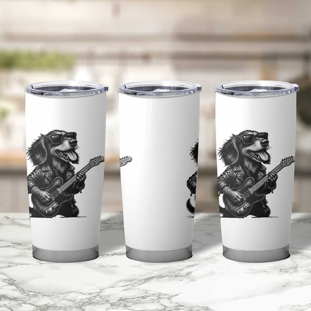 Rock And Roll Dachshund Tumbler Cup Dog Playing Guitar Music Lover