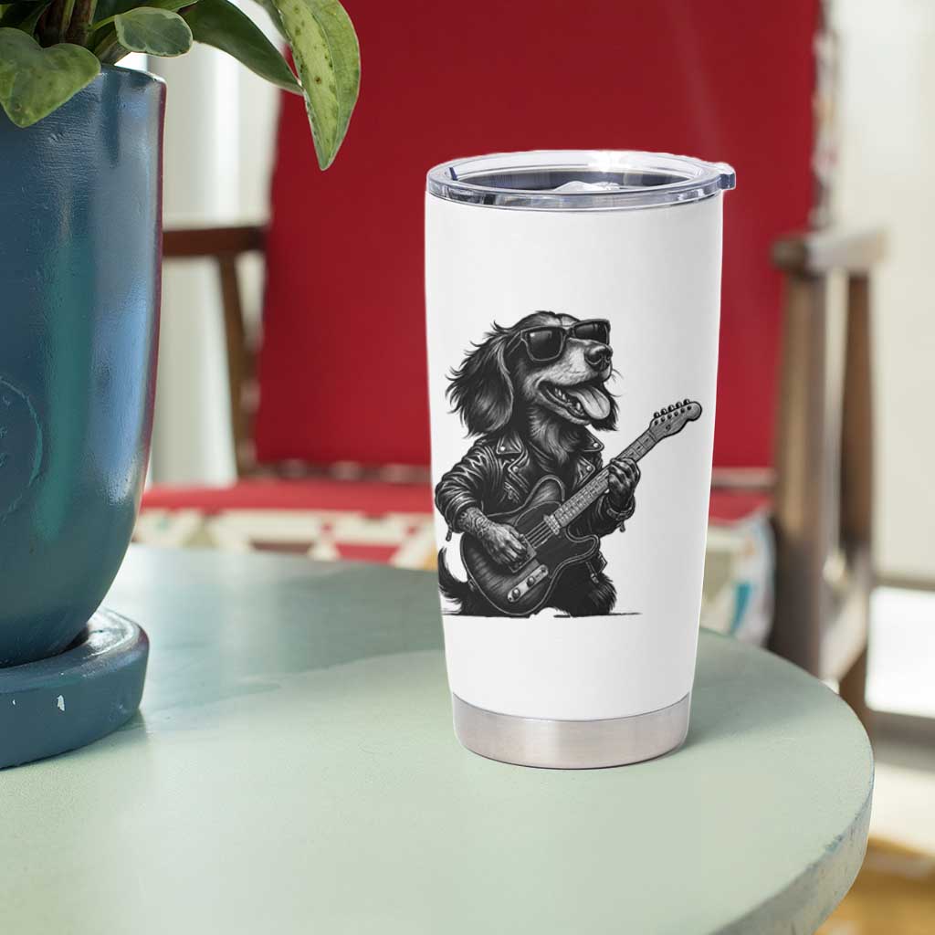 Rock And Roll Dachshund Tumbler Cup Dog Playing Guitar Music Lover