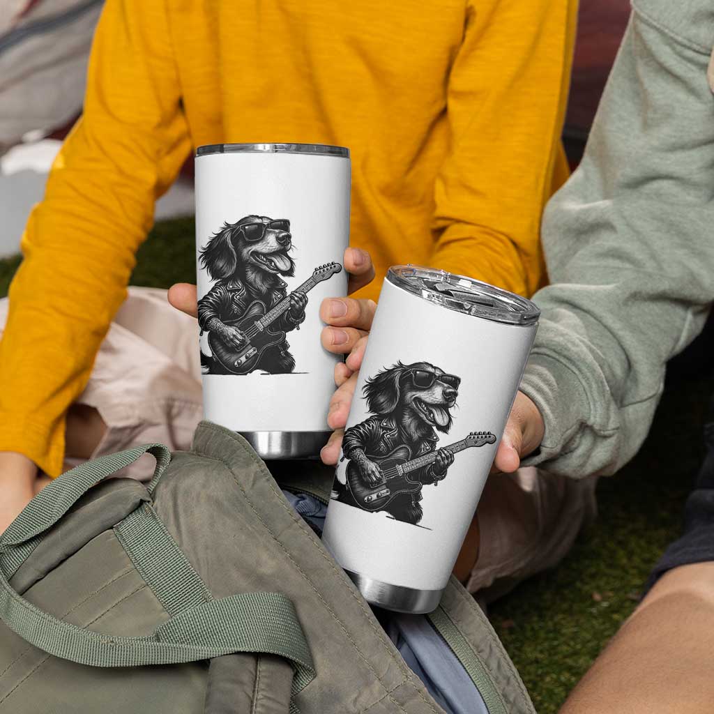Rock And Roll Dachshund Tumbler Cup Dog Playing Guitar Music Lover
