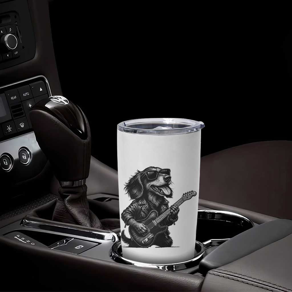 Rock And Roll Dachshund Tumbler Cup Dog Playing Guitar Music Lover