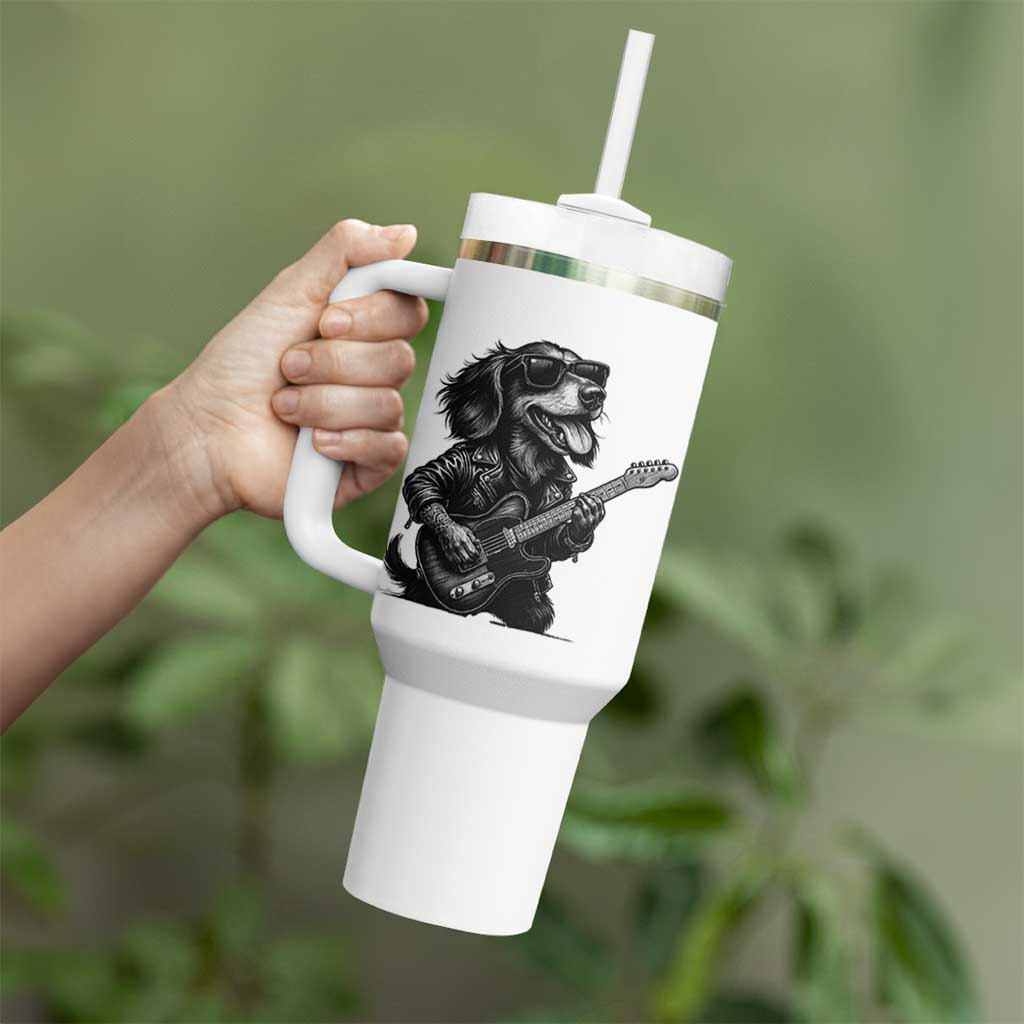 Rock And Roll Dachshund Tumbler With Handle Dog Playing Guitar Music Lover