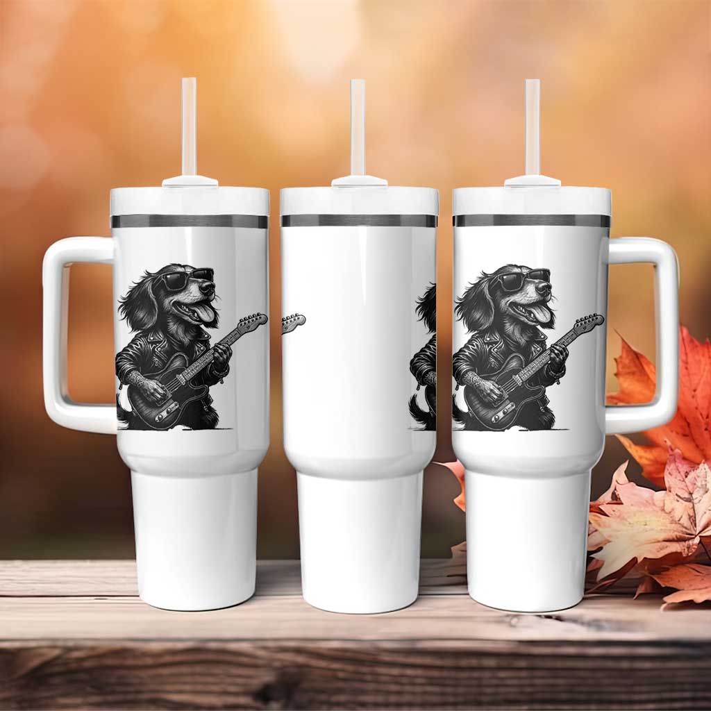 Rock And Roll Dachshund Tumbler With Handle Dog Playing Guitar Music Lover