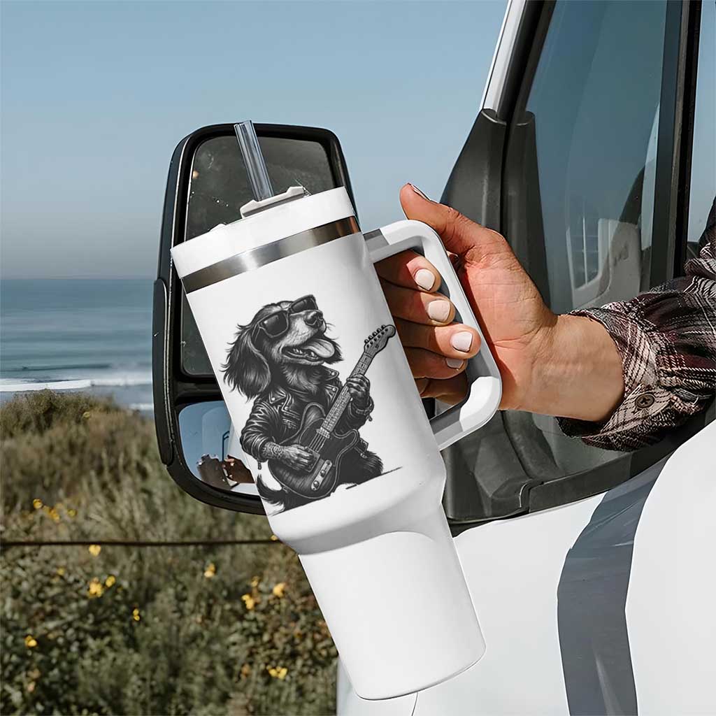 Rock And Roll Dachshund Tumbler With Handle Dog Playing Guitar Music Lover