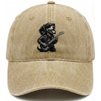 Rock And Roll Dachshund Washed Cotton Baseball Cap Dog Playing Guitar Music Lover