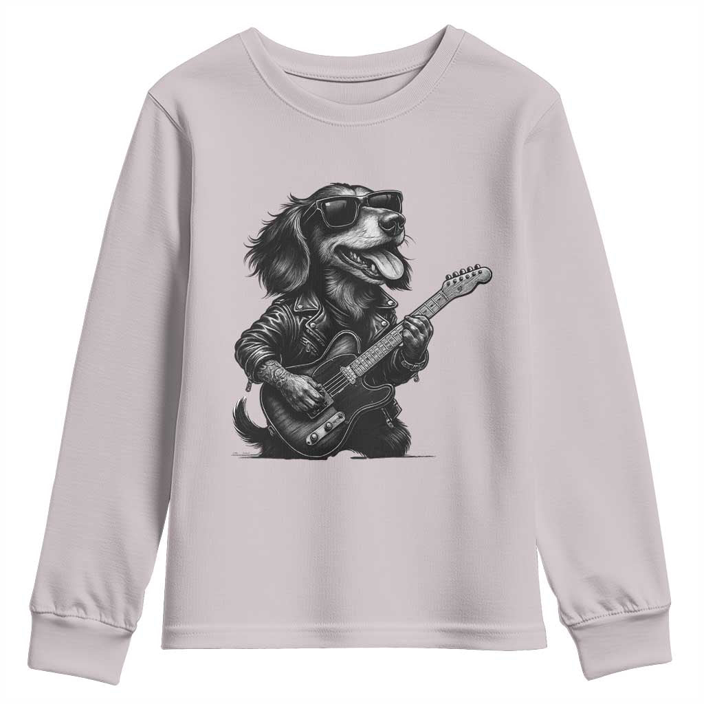 Rock And Roll Dachshund Youth Sweatshirt Dog Playing Guitar Music Lover - Wonder Print Shop