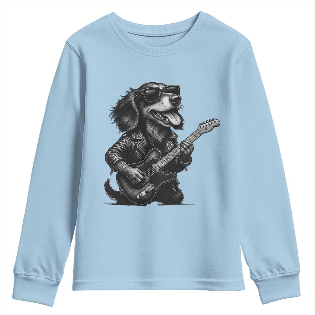 Rock And Roll Dachshund Youth Sweatshirt Dog Playing Guitar Music Lover - Wonder Print Shop
