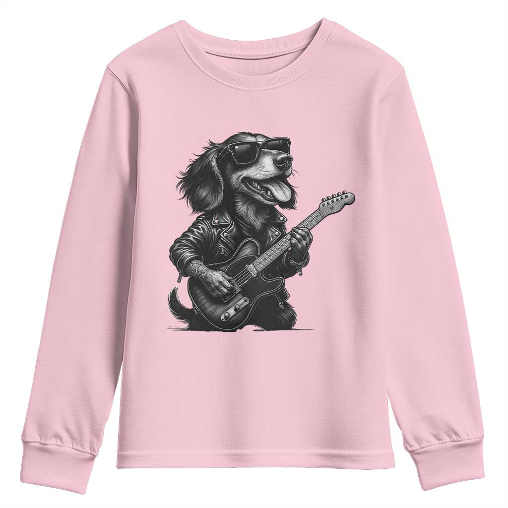 Rock And Roll Dachshund Youth Sweatshirt Dog Playing Guitar Music Lover - Wonder Print Shop