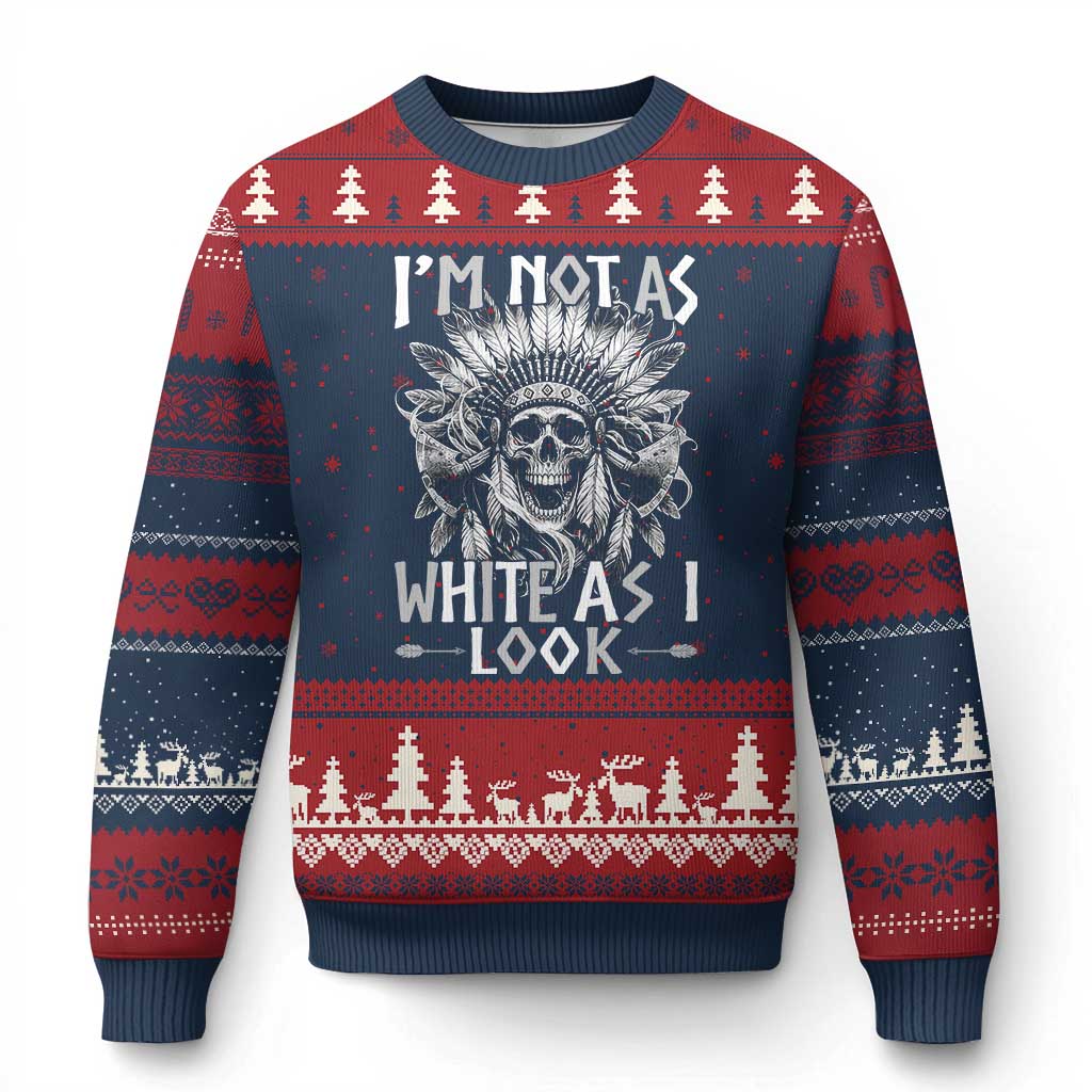 Vintage Native Warrior Skull Ugly Christmas Sweater Im Not As White As I Look