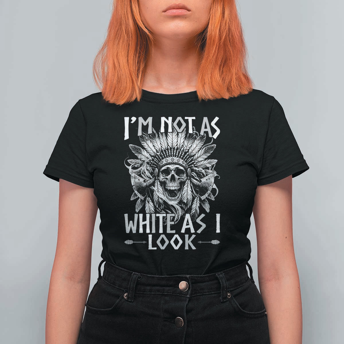 Vintage Native Warrior Skull T Shirt For Women Im Not As White As I Look