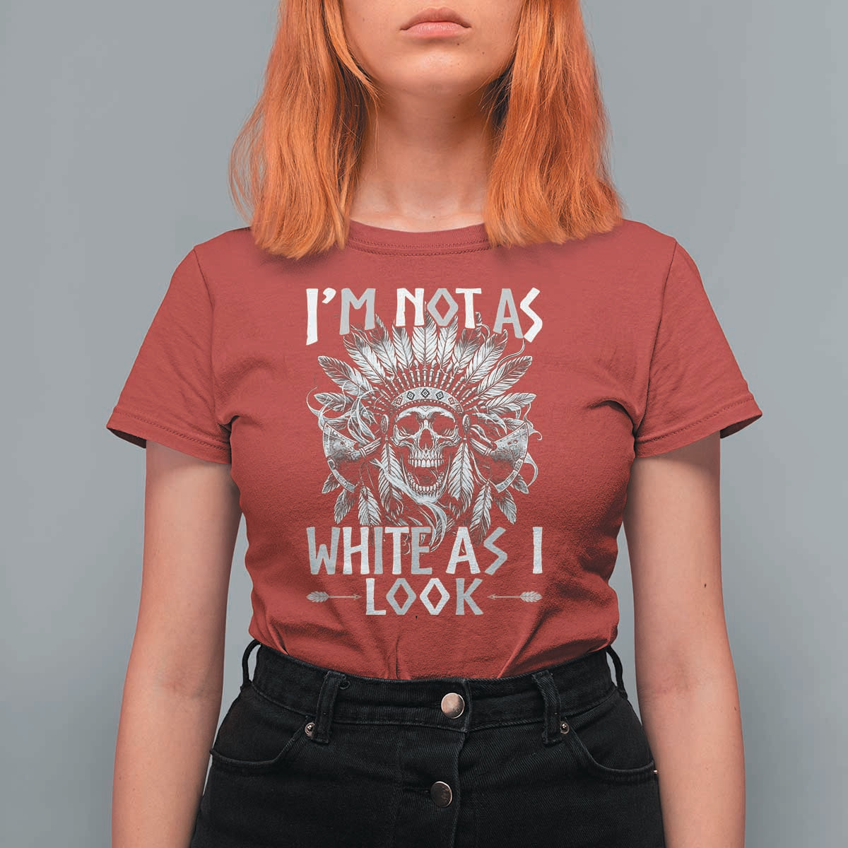 Vintage Native Warrior Skull T Shirt For Women Im Not As White As I Look